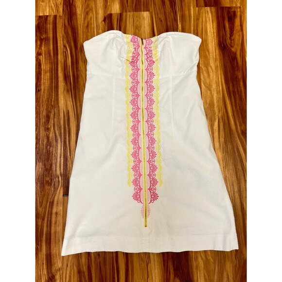 Lilly Pulitzer Wesley White Zip It Panel Embroidery Strapless Dress 6 8 - Picture 6 of 8